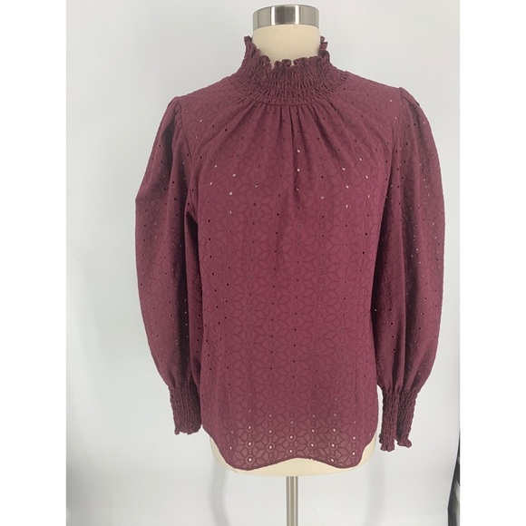 Veronica Beard 100% Cotton Long Sleeve Smocked High Neck Women’s Top - Picture 2 of 13